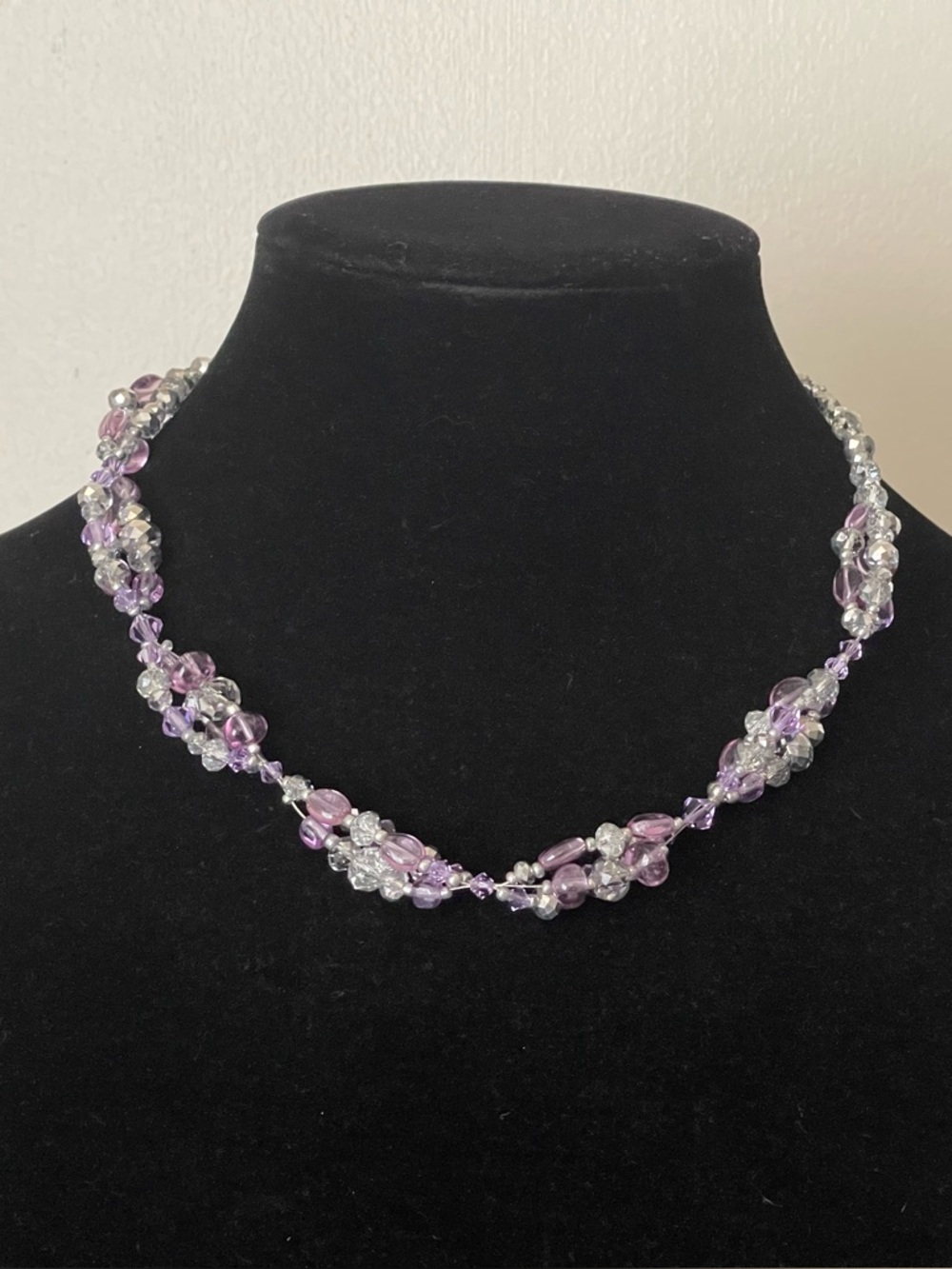 White House Black Market Purple Lavender and clear - gray Beaded Necklace